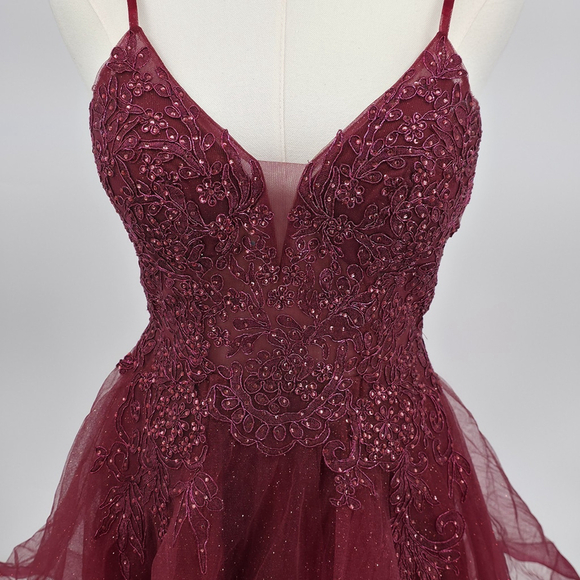 Pageant May Queen Beaded Tulle Party Dress Womenβs 4 Burgundy Fit & Flare Formal - Picture 2 of 12